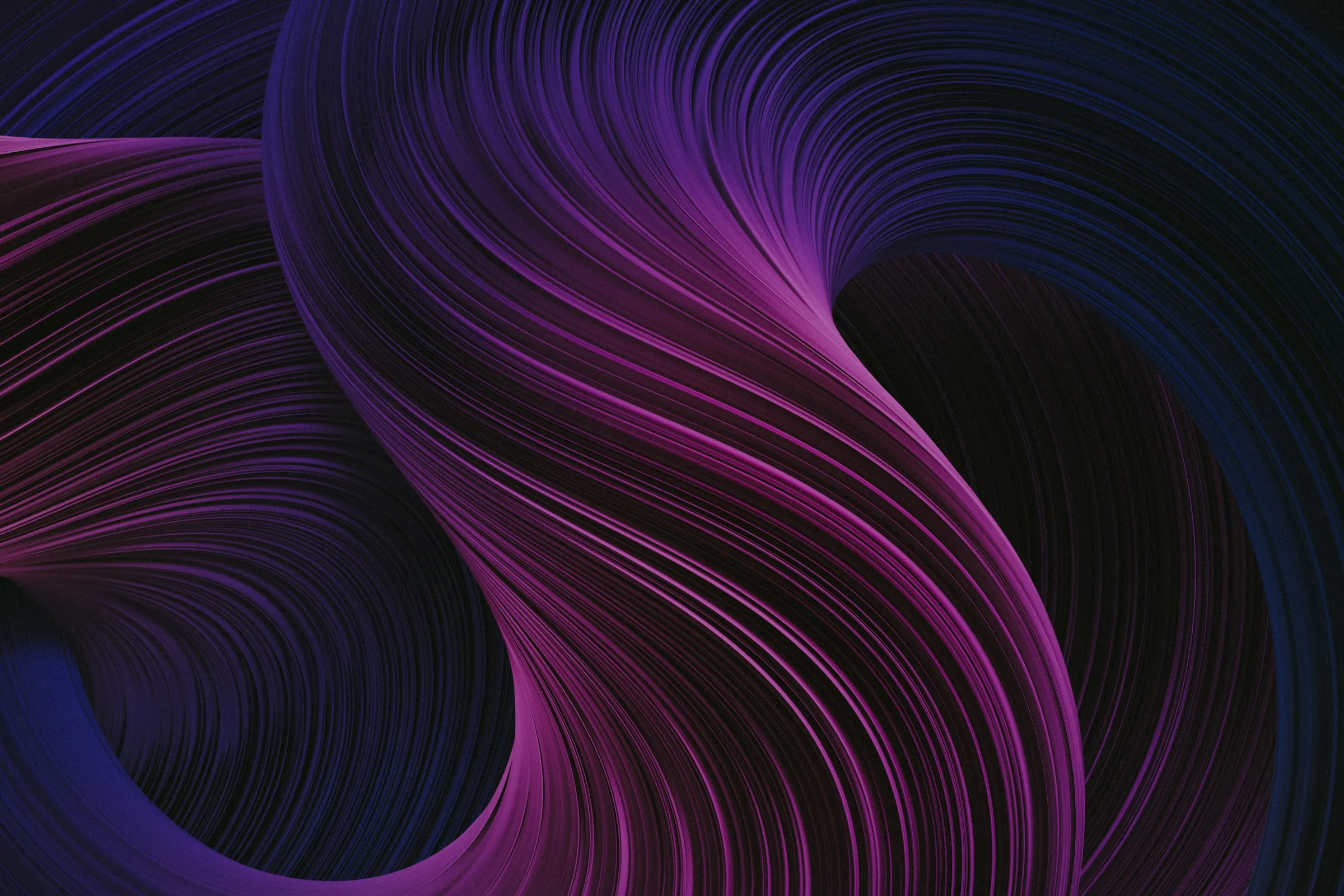 A violet swirl built from fine repeating striations